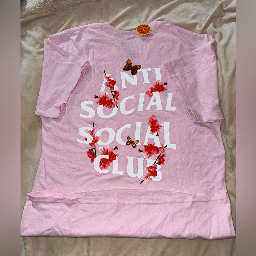 Cherry Blossom Anti Social Social Club Pink Tee with Graphic Design